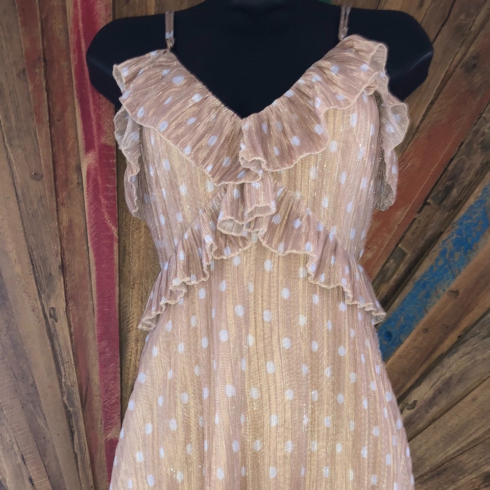 House of Harlow 1960 x Revolve polka dot silver babydoll ruffled mini Dress XXS - Picture 7 of 11